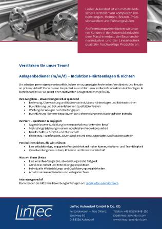 Anlagenbediener Induktions-Härteanlagen & Richten