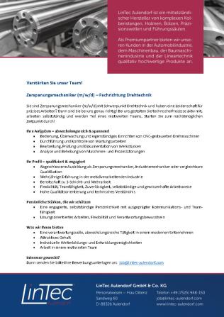 Zerspanungsmechaniker (m/w/d) – Fachrichtung Drehtechnik